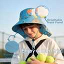 2 x Kids UPF50+ Protection Sun Hat with Neck Flap Wide Brim, Ponytail Beach Summer Bucket Hat for Girls Boys (Blue)