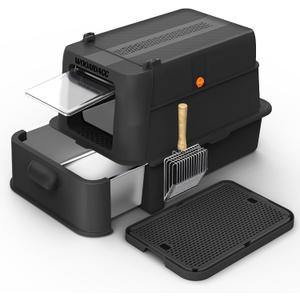 Enclosed Stainless Steel Cat Litter Box with Odor Control, Modular Design with Drawer and Flip Door, Easy to Clean and Wash,Non-Stick Interior,Extra Large Size Fits All Cats(Black)