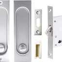 Privacy Pocket Door LockRectangle 304 Stainless Steel Pocket Door Hardware, Sliding Pocket Door Handle,for 1 3/8 to 2 3/16 Thickness Door,Brushed Silver