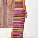 PRETTYGARDEN Womens Maxi Tank Spring Dress Sleeveless Crew Neck Striped Side Slit Casual Long Bodycon Dresses (L)