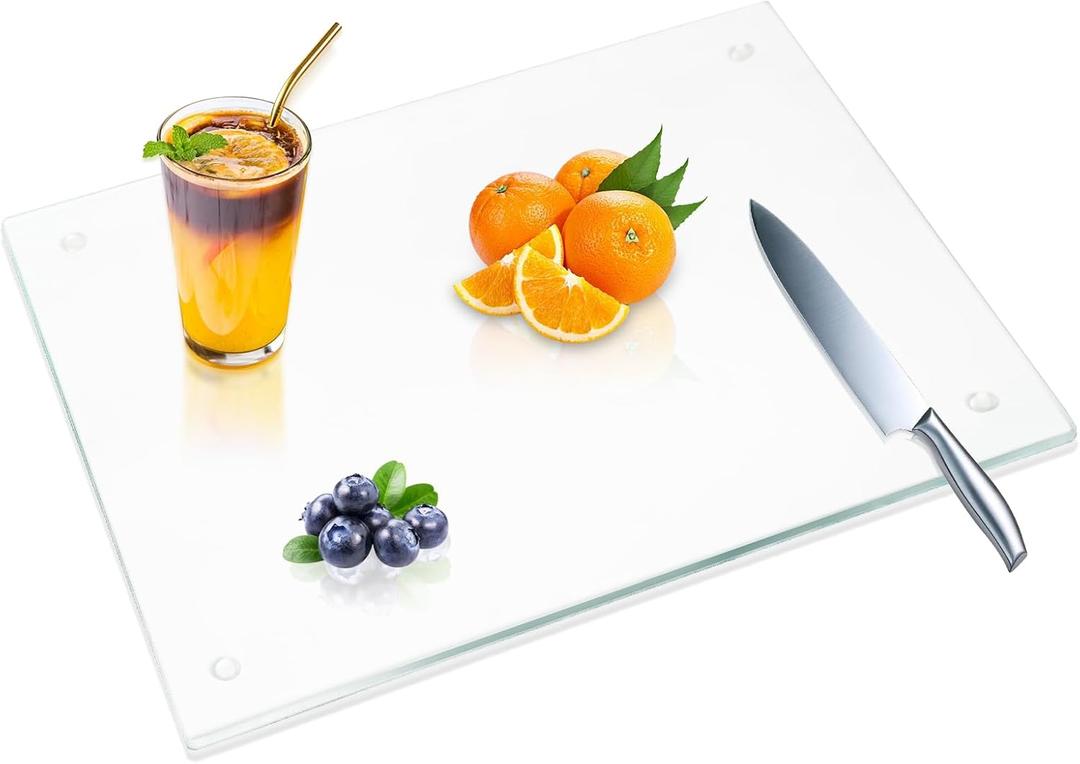 JAMBALAY 24"x18"Tempered Glass Cutting Board for Kitchen, Glass Chopping Board, Large Glass Cutting Board with Rubber Non Slip Feet, Scratch and Heat Resistant, Shatterproof, Dishwasher Safe