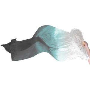 PATIKIL Belly Dance Silk Fan Veil 71", 1 Pack Women Long Folding Dance Fan Wood Fan for Dance Performance Right Hand, White Gray Black