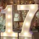 Pooqla Decorative LED Light Up Number Letters, White Plastic Marquee Number Lights Sign for Wedding Decor, Battery Operated (17)