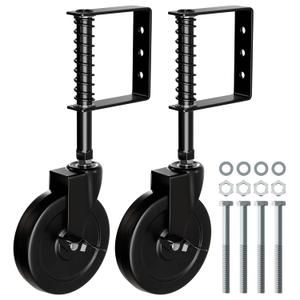 5" Heavy Duty Gate Caster with Side Brake, Spring Loaded Gate Wheels, Gate Caster Wheel with 360 Rotation for Wooden Gate Fence, Metal Tube Gate, 220 Lbs Capacity, Black, 2 Pack