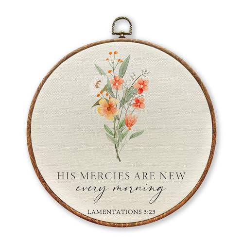 Wildflower Christian Wall Art, 10×10 Inch Bible Verse Framed Canvas Round Wall Decor, Scripture Botanical Floral Printing, Religious Wall Hanging Circle Art For Home Living Room Bedroom(A07)