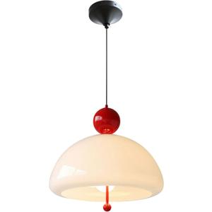 Mid Century Pendant Lamps 3-Light Milk Glass Pendant Lights Kitchen Island Chandelier with Red Ball Decorations Large Globe Ceiling Hanging Lights for Dining Room Bedroom