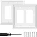 White Modern Decorative Wall Plate Light Switch Cover Decorator Outlet Covers Rocker Switch Plates Bamboo Fiber Material Wall Plates for Kitchen Bathroom (2 Gang Double Decorator-2 Pack)