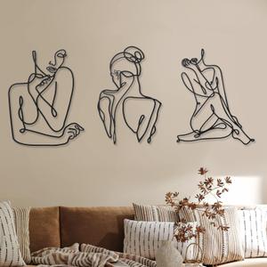 Photect 3 Pcs Metal Wall Art Decor Minimalist Abstract Woman Wall Art Metal Modern Line Drawing Decor Female Single Line Home Hanging for Bedroom Bathroom Living Room Christmas Housewarming(Modern) (13.7"L x 9.8"W)