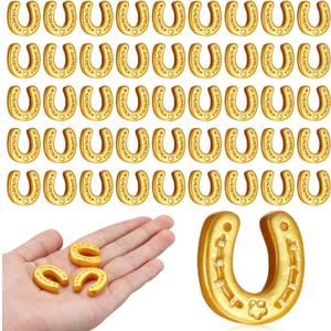 Giegxin 60 Mini Resin Derby Horseshoe Decorations Horseshoe Flatback DIY Craft Tiny Figurines Charms Decor Pendant Embellishments for DIY Making Gift Accessories Festival Supplies(Gold)