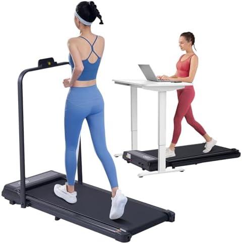 Treadmill with Handles, Folding Foldable Electric Treadmills for Home Small, 3.0HP Walking Pad Treadmills with Handle Bar, 3 in 1 Under Desk Treadmill with Remote Control, LED Display, 300LBS Capacity