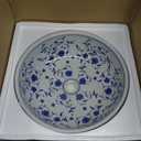 Leaf Flower Floral Painted Pattern Bathroom Ceramic Counter Top Wash Basin Sink Blue and White Porcelain Washing Round Bowl Vintage Antique Chinese Kasbah Moroccan Hand Craft Handmade, 
41 x 15.5cm