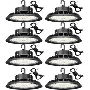 UFO LED High Bay Light 100W 8Pack, High Bay LED Shop Lights 14,000LM Dimmable, 6' Cable with US Plug, Hanging Hook, Safe Rope, High Bay LED Light for Warehouse Factory Barn Shop