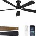 Ceiling Fans with Lights, 60 Inch Low Profile Ceiling Fan with Light and Remote Control, Flush Mount, Reversible, 3CCT, Dimmable LED, Quiet, Black Ceiling Fan for Bedroom, Living Room
