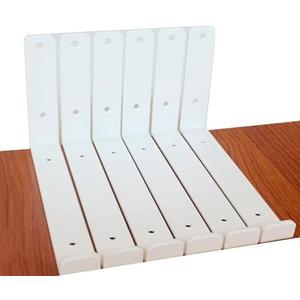 6 Pack - 9.25" L x 6" H x 1.5" W J Lip Shelf Brackets Rustic Farmhouse Iron Wall Floating Shelf Bracket Metal Shelf Bracket Industrial Shelf Supports with Screws White