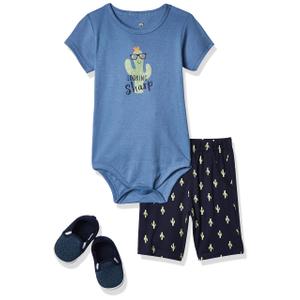 Hudson Baby Unisex Baby Cotton Bodysuit, Shorts and Shoe Set (0-3 Months, Go Bananas)