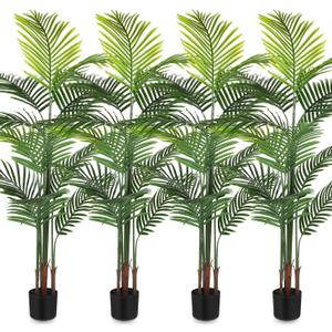 Jexine 4 Pack Artificial Palm Trees 5Ft, Fake Plants Fake Trees Artificial Areca Palm Plants for Outdoor Indoor Faux Palm Tree in Pot for Pool Home Decor Office Housewarming Gift Modern Decoration