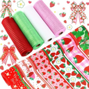 10 Pcs Summer Strawberry Ribbons 6 Rolls 2.5" x 5 Yards Strawberry Wired Edge Fabric Ribbons and 4 Rolls 10" x 10 Yards Mesh Crafts for Wreath Craft Gift Wrapping DIY Craft Home Decoration