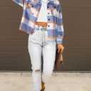 HOTOUCH Womens Flannels Fall Cropped Shacket Plaid Jacket Long Sleeve Button Down Coat 2026 Fall Fashion Trendy Outfits (Blue, XL)