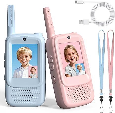 Rush Deer Video Walkie Talkies for Kids, 2 Pack Rechargeable Video Intercom Kids Walkies Talkies with HD Camera & Voice, Indoor Outdoor Games,Camping, Hiking for Boys Girls 314,Blue/Pink