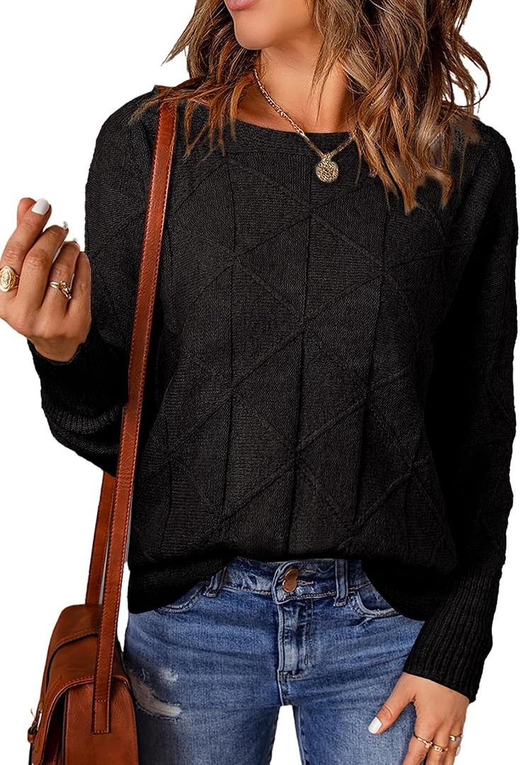 EVALESS Casual Crewneck Sweaters for Women Fall Winter 2025 Lightweight Long Batwing Sleeve Pullover Sweaters Tops Clothes M