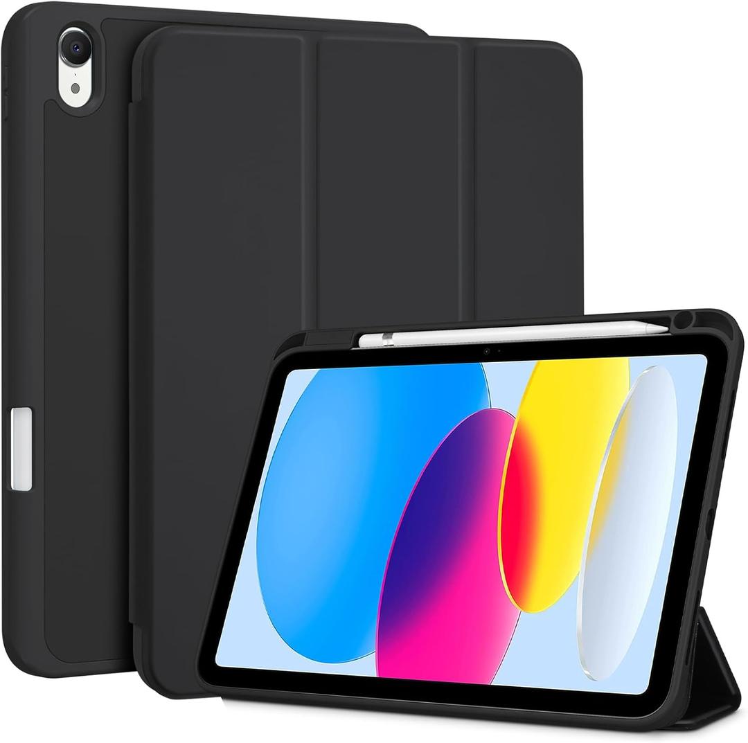 ProCase for iPad (A16) 11th Generation 11 Inch 2025/ iPad 10th Generation 10.9 Inch 2022 Case with Pencil Holder, Hybrid Cover with Soft TPU Back, Supports Touch ID, Auto Wake/Sleep -Black