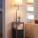 EDISHINE Floor Lamps for Living Room, Dimmable Bedside Floor Lamp with Table and 2 Shelves, USB-A+Type-C Port, Farmhouse Standing Light for Bedroom, Den, Office, Kids Room with Bulb, Dark Walnut