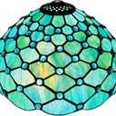 Capulina Tiffany Lamp Shade 12 Inches Wide Accessories Replacement Seagrass Blue Beads Style Stained Glass Lampshade for Table Lamp