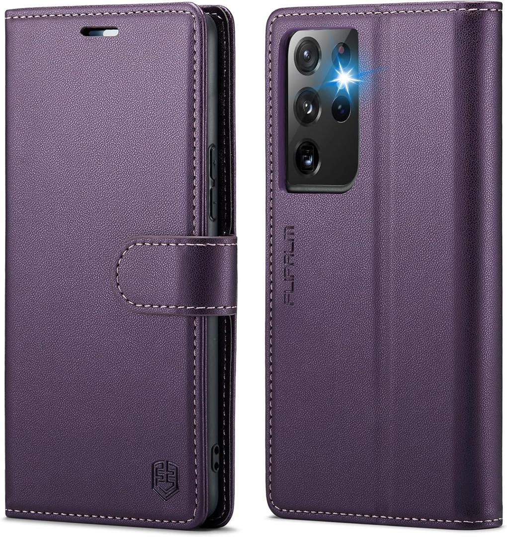 Wallet Case for Samsung Galaxy S21 Ultra, RFID Blocking Credit Card Holder, PU Leather Folio Flip Kickstand Protective Shockproof Cover for Samsung S21 Ultra (Purple)