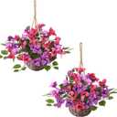 INQCMY Artificial Flower of Outdoor Bougainvillea 2 Pcs Uv Resistant No Installation Required Fake Hanging Basket Plants Suitable for Front Door Porch Courtyard Garden (Light Lotus Rose Red)