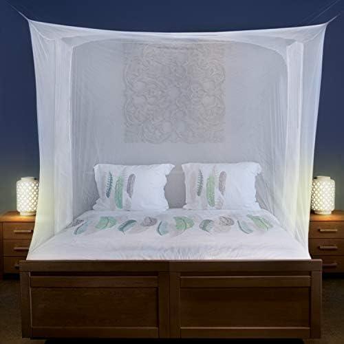 Mosquito Net for Single to King-Sized Beds – 2 Side Openings & 6 Hanging Loops – Decorative Rectangular Shape for Home & Travel – Bed Canopy Hanging Kit & Carrying Bag Included