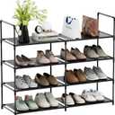 FIDUCIAL HOME 4 Tiers Shoe Rack Organizer 16-20 Pairs Stackable Shoe Storage Shelf Durable for Closet Entryway, Black