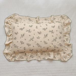 BuLuTu Cotton Muslin Pillowcase for Toddler Girls Boys Chic Shabby Floral Kids Pillow Case, Breathable Soft Durable Children Pillow Cover for Travel/Sleep, Hyacinth Pattern, 14"x20"
