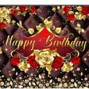 Floral Happy Birthday Backdrop 8 x 6 ft for Girls Woman Wedding Anniversary Party Decorations Banner Luxurious Golden Red Rose Elegant Velvet Retro Theme Background for Memorial Day