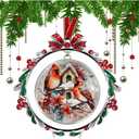 XUTAI Cardinals and Birds House Christmas Tree Ornaments Chritstmas Wreath Christmas Ornament Glass Christmas Hanging Ornament Festive Pendant for Home Holiday Decoration