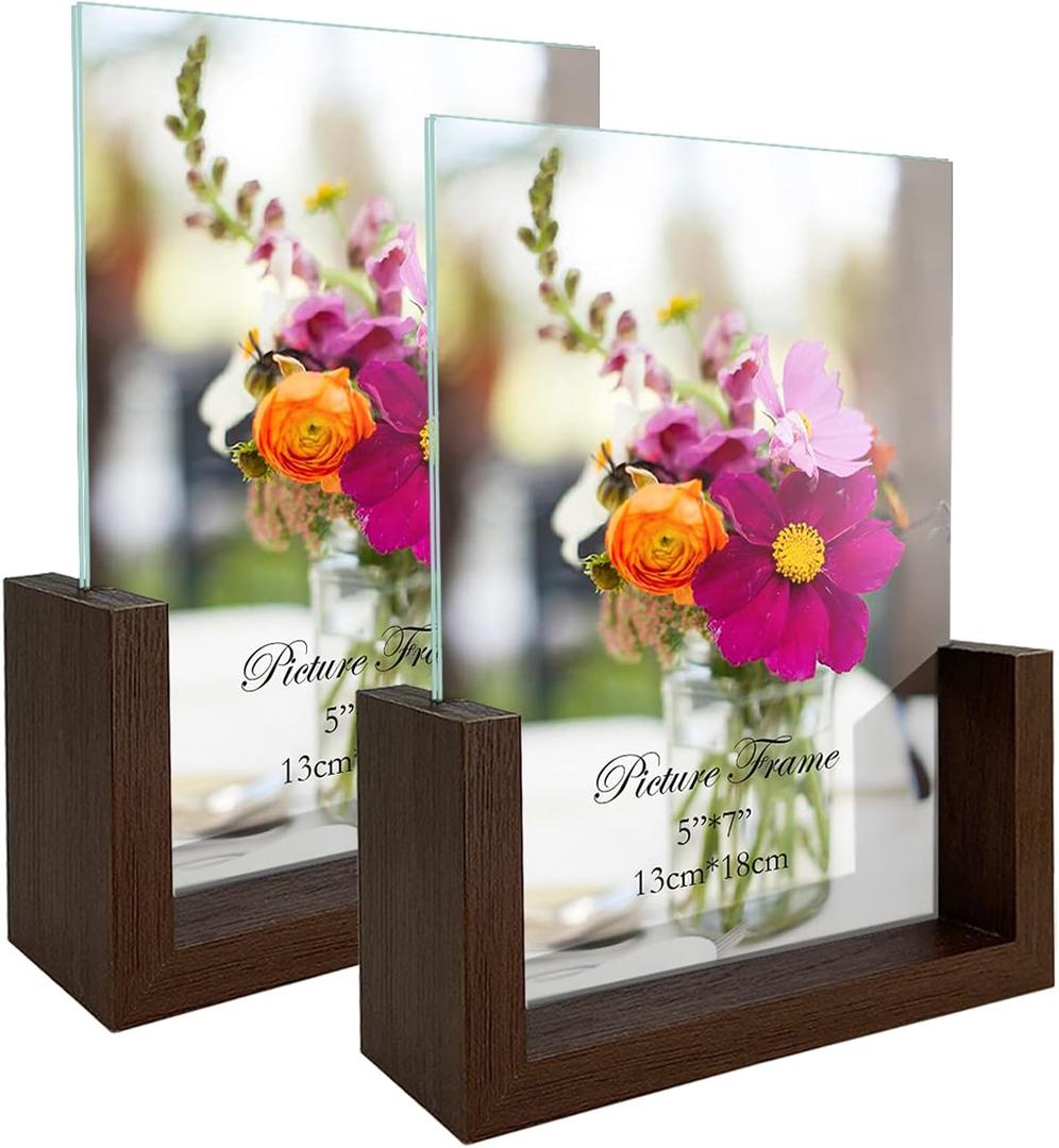 RLAVBL 5x7 Picture Frame Set of 2, Rustic Glass Photo Frames with Base for Tabletop Display