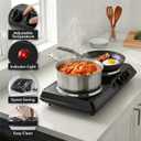 OVENTE Electric Cast Iron Double Burner, 1700W Hot Plate, Black BGS102B