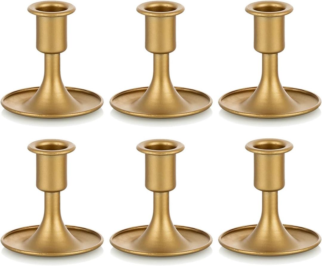 Candlestick Holders Taper Candle Holders, Romadedi Gold Candle Stick Candle Holder for Table Centerpiece, Wedding Reception, Festive Christmas Mantel Decoration or Home Decor, Set of 6 (6 pcs)