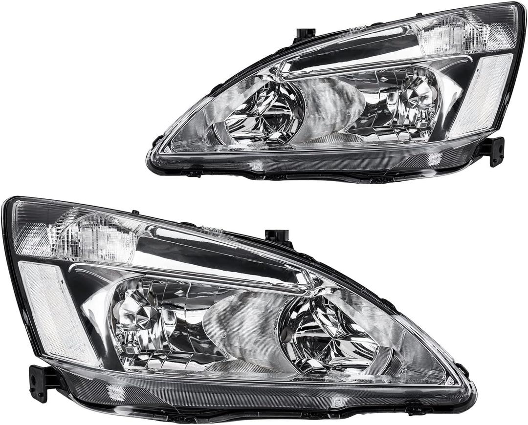 Torchbeam Headlights Assembly Compatible with 2003 2004 2005 2006 2007 Honda Accord OE Style Headlamp Replacement Chorme Housing Clear Reflector Headlight Assemblies Driver & Passenger Side