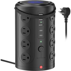 Tower Surge Protector Power Strip (16 AC Outlets + 5 USB Ports Including 2 Type-C), 5FT Extension Cord, 1800J Protector Charging Tower, Essential for Home/Office/Dorm
