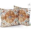 Terracotta Yellow Blue Ethnic Boho Throw Pillow Covers 18x18 In Bohemian Carpet Vintage Mustard Orange Grey Floral Decorative Pillows Farmhouse Accent Home Decor For Bedroom Couch Sofa Porch Set Of 2