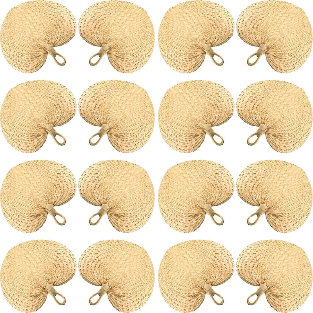 Chunful 15 Pieces Raffia Hand Fan Wedding Woven Fans Natural Palm Leaf Manual Handheld Fan Bulk for Wedding Summer Cooling Supplies Farmhouse Wall Decor Party Favors
