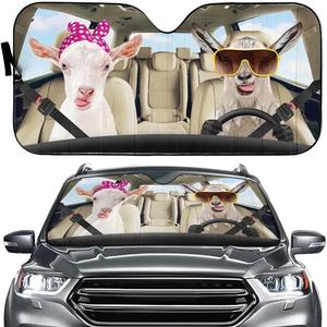 Goat Wear A Sunglasses Driver Car Sunshade for Windshield Funny Animal 57x27.5 Inches Front Window Windshield Car Sun Shield Car Interior Anti-Sunlight for Car SUV Truck UV Rays