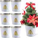 Zhehao 6 Pcs Christmas Galvanized Bucket 5.9'' Metal Basket Bucket Planters Pot Decorative Tin Farmhouse Vintage Flower Holder Decor for Xmas Home Outdoor Indoor(Tree Style)