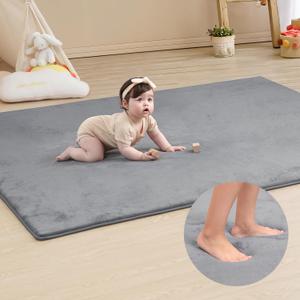 Memory Foam Baby Play Mat for Playpen,Thick & Large Crawling Mat for Floor,Soft Velvet Tummy Time Surface,Non-Slip Play Area for Kids,Toddlers,Infants in Nursery & Playroom(39"59"0.8",Dark Gray)