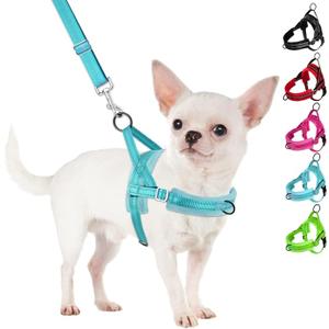 SlowTon No Pull Small Dog Harness and Leash Set, Puppy Soft Vest Harness Neck & Chest Adjustable, Reflective Lightweight & Anti-Twist Pet Lead Combo for Small Medium Dogs (B-Teal - With Front Clip, S)