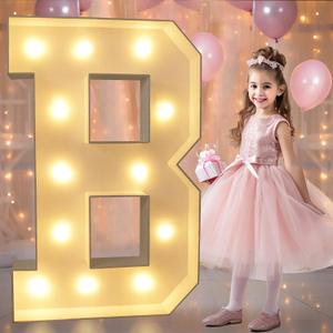Pooqla 3FT Marquee Light Up LED Letters, Big Mosaic B Sign 3 Feet Tall, Giant for Balloons Birthday Anniversary Wedding Party Decoration, Warm White