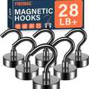 FINDMAG Black Magnetic Hooks 22 lbs Strong Neodymium Magnet Hooks for Hanging, Magnet with Hook for Cruise, Grill, Fridge, Pack of 6