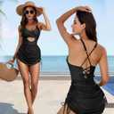One Piece Swimsuit Women 2026 Tummy Control Sexy Swimsuits Metal Modest Sliming Mesh Swim Dress Padded Swimwear, L