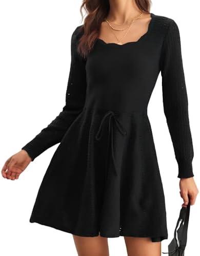 RIHOAS Womens Sweater Dress Long Sleeve A Line Flowy Fall Winter Casual Elegant Babydoll Sweater Mini Dresses, Size S