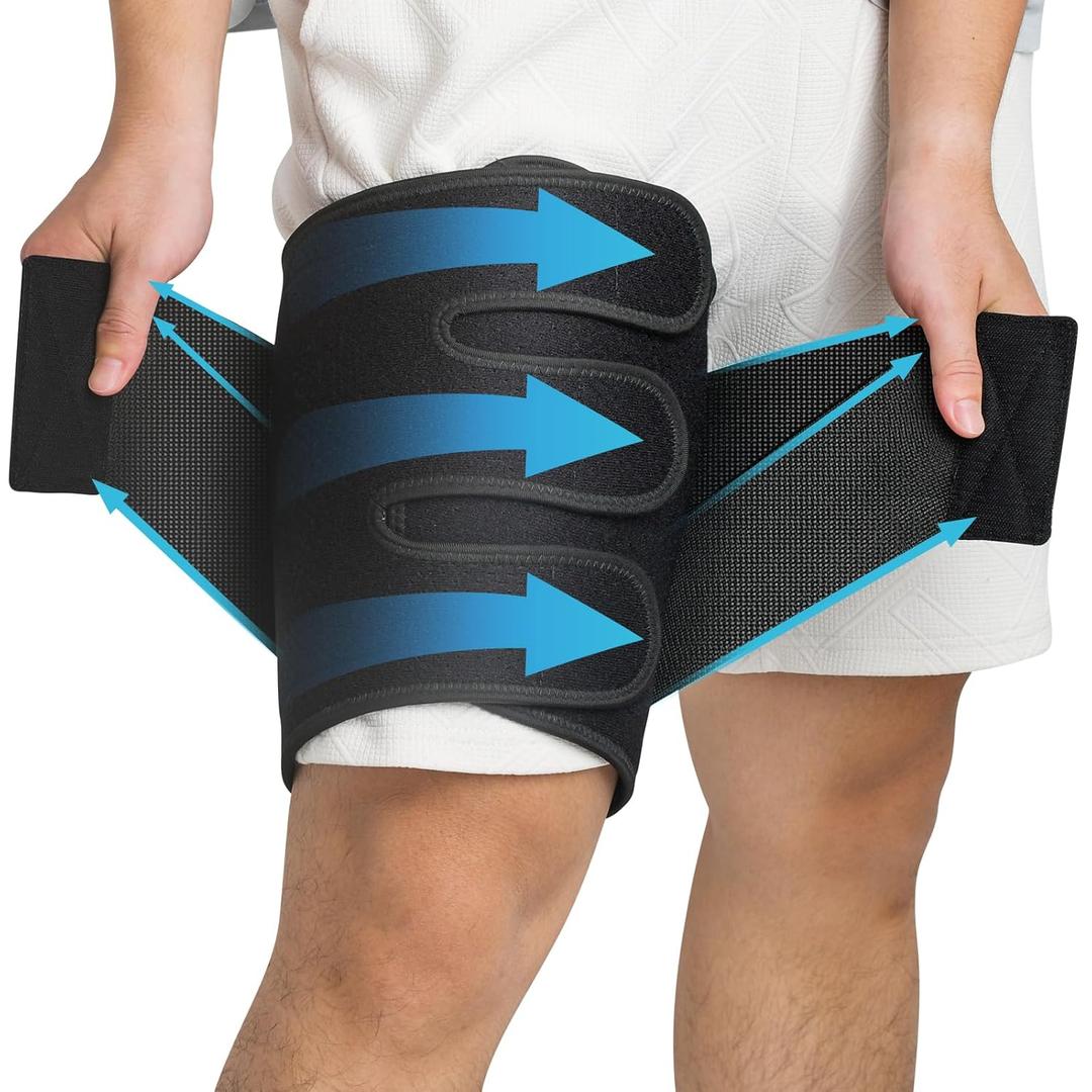 JWHOO Thigh Compression Sleeve For Men & Women  Adjustable Hamstring Compression Sleeve Wrap, Breathable Thigh Brace For Groin, Quad & Hamstring Support, Injury Recovery & Workout Protection - XL